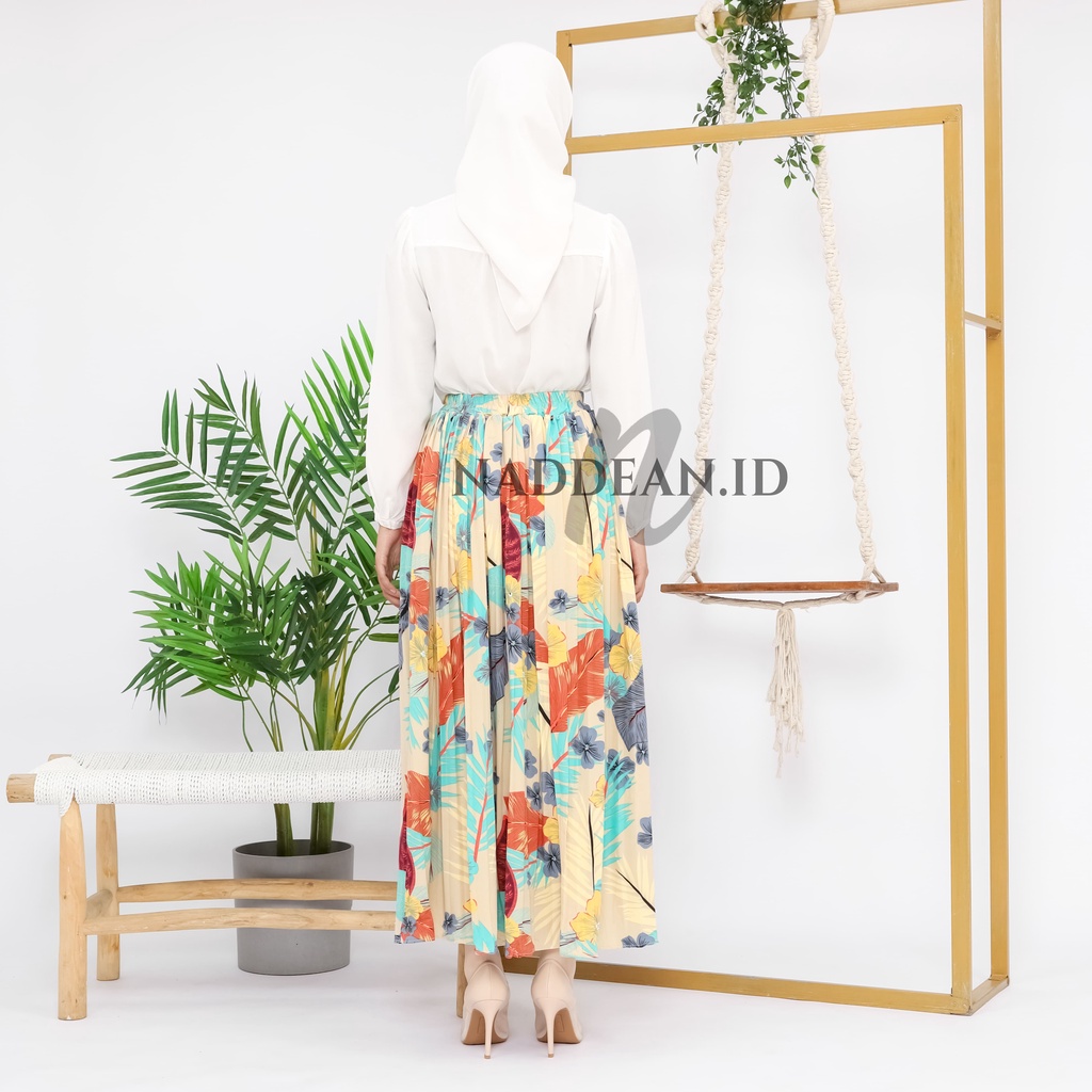 Rok Plisket Prisket Pastel/ Rok Import / Rok Bunga / Maxi Skirt Motif Bunga Floral Kuning