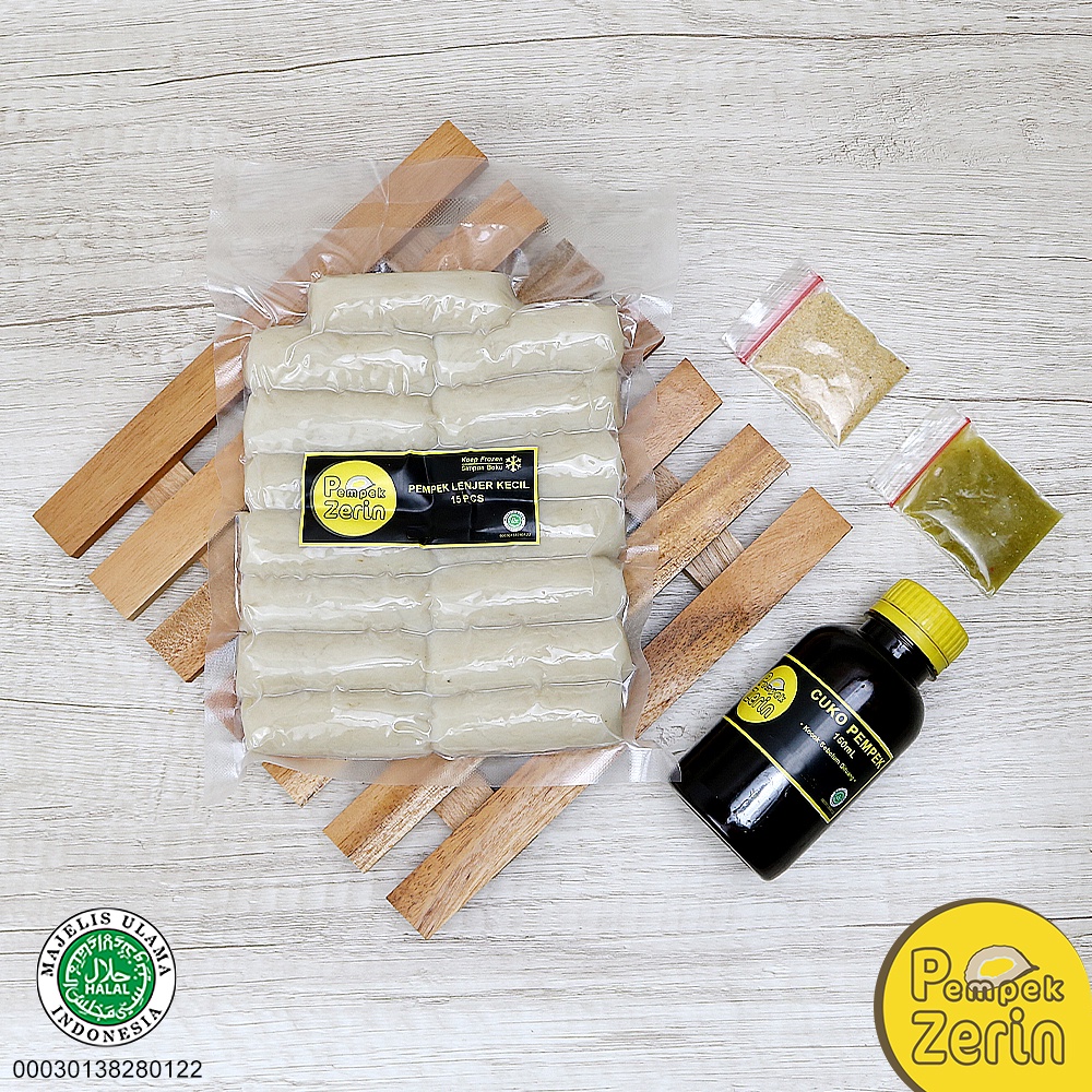 

Pempek Zerin - Lenjer Kecil 15 Pcs + Cuko 150mL, Khas Palembang, 100% Ikan Tenggiri, Vakum Frozen