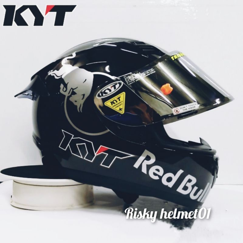 Helm Full face KYT R10 Black Glossy Paket Ganteng Red Bull