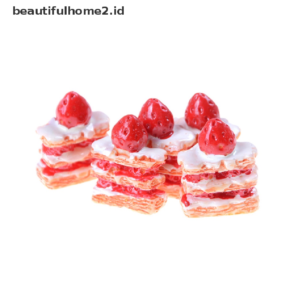 (Beautifulhome2.Id) 5pcs Miniatur Kue Krim Stroberi Untuk Dekorasi Rumah Boneka