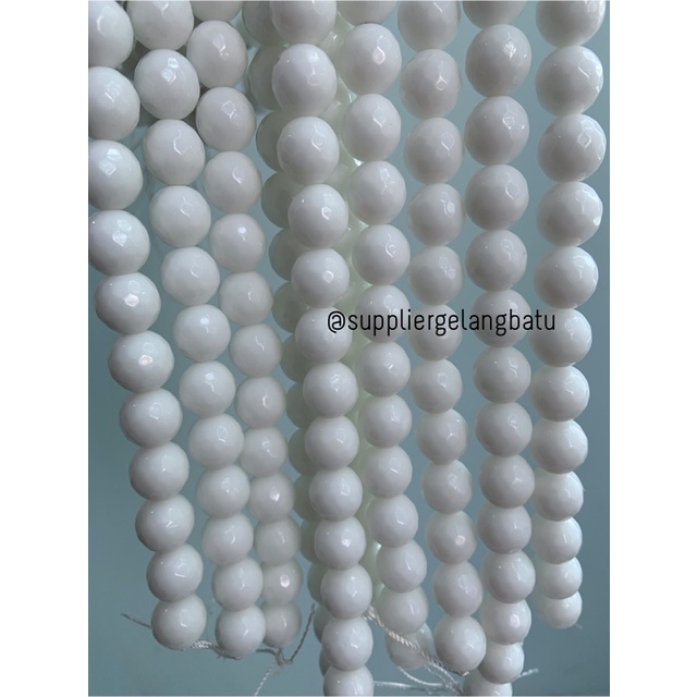 batu beads CUTTING 12mm WHITE ONYX PUTIH faceted obsidian aksesoris