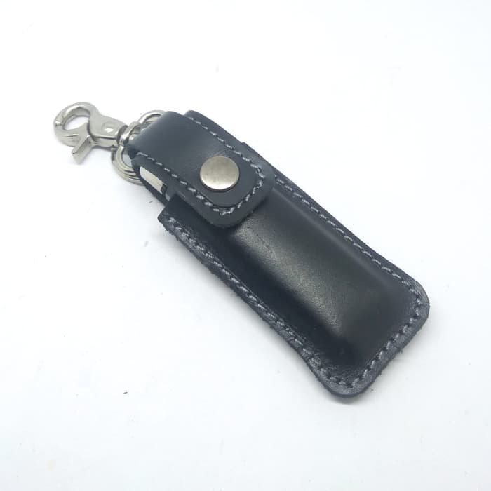 gantungan dompet tempat korek gas kulit asli - lighter hitam PHAC308