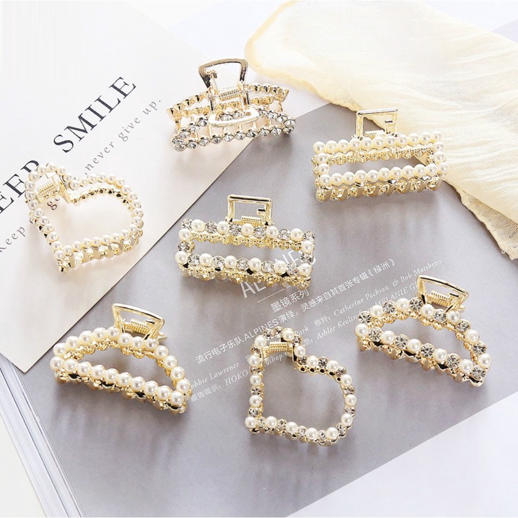 Jedai Rambut GEOMETRI Kristal Korea Mutiara Premium Berlian Diamond Gold Emas Korea Fashion Jepitan Klip Aksesoris Cewek Hair Pin Clip Claw Wanita Cewek