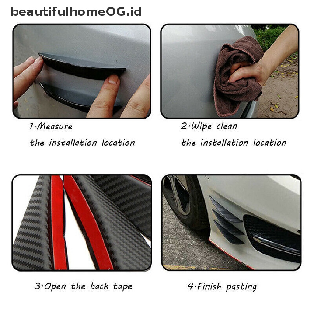 6 Pcs Sirip Spoiler Canards Bumper Depan Mobil Warna Hitam Glossy