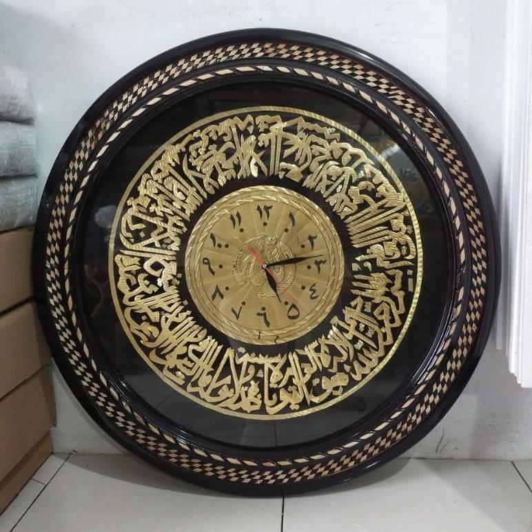 JAM DINDING UKURAN BESAR JUMBO DIAMETER 60 CM KALIGRAFI ASMAUL HUSNA DAN KALIGRAFI AYAT KURSI UKIR K