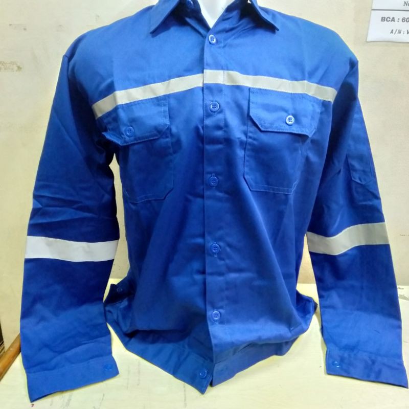 Baju Safety Proyek Biru BCA / Seragam Kerja Pria Lengan Panjang Setelan Celana Sefty