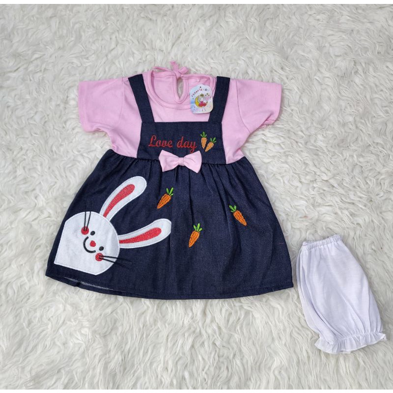 baju bayi perempuan  dress RABBIT DENIM