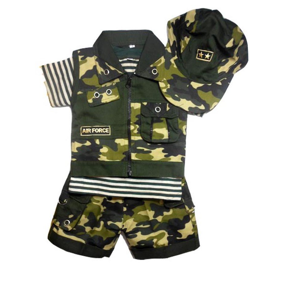 Baju Setelan Kaos dg Celana Rompi & Topi Tentara Cool Army Big Size Anak Laki Cowok 4,5 - 6,5 Tahun