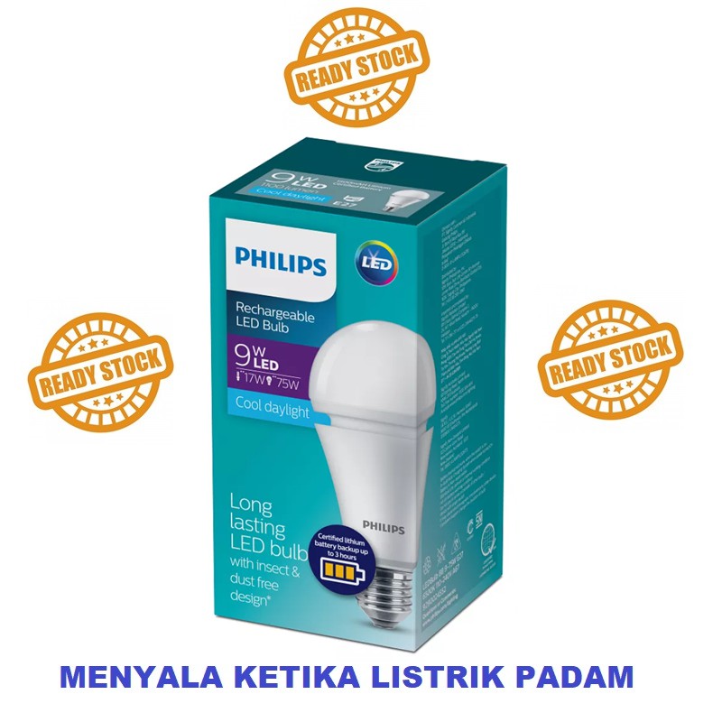 Lampu (Emergency) Philips LED Rechargeable 9Watt Emergensi Charge Cas 9W 9 W Watt Padam Mati Ori