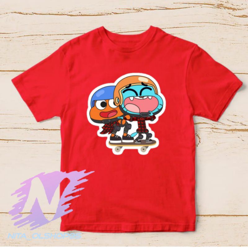 baju kaos anak gumball dan Darwin series tv