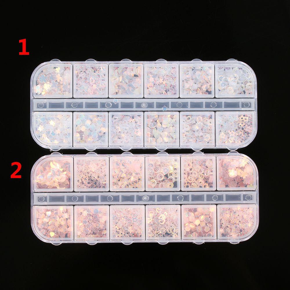 R-FLOWER 12grids /Set Nail Art Sequin Bulan Bintang Transparan 3D Butterfly Flake Hologram