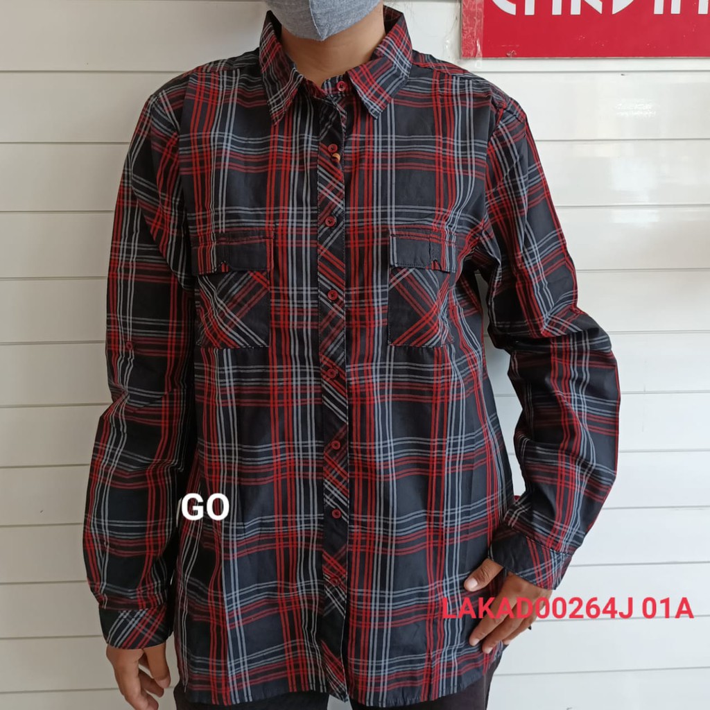 gos  CARDINAL GIRL KEMEJA Pakaian Wanita Atasan Hem Casual Santai Motif Kotak Original Lengan Panjan