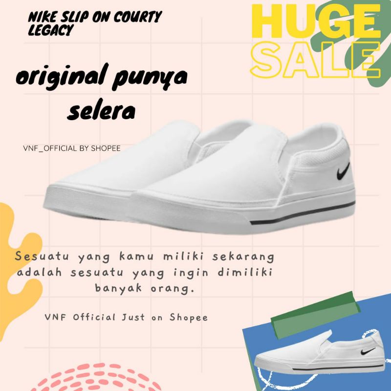 SEPATU NIKE COURT LEGACY SLIP ON WHITE ORIGINAL | Size 43 | DA2754-101
