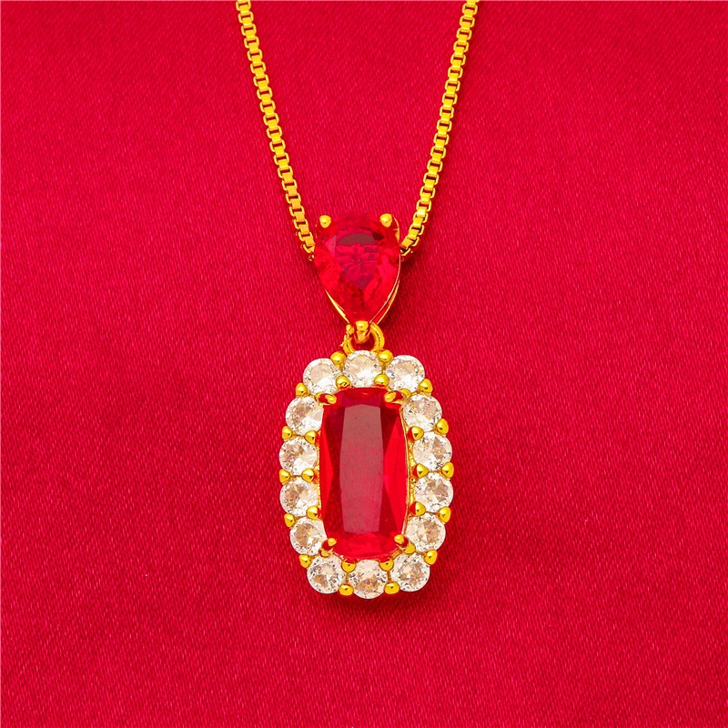 Kalung Rantai Emas Asli Kadar 375 Hias Liontin Ruby Sapphire Emerald Berlian Untuk Wanita