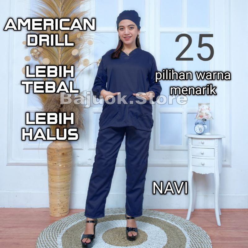 baju ok lengan panjang baju jaga perawat jaga dokter baju scrub medis american drill bukan toyobo bukan dua saudara  baju  ok lengan pendek