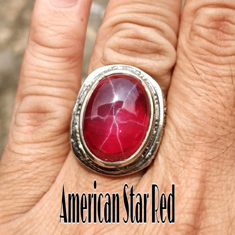 CINCIN BATU AKIK PERMATA AMERICAN STAR RED 6 STAR BIG SIZE