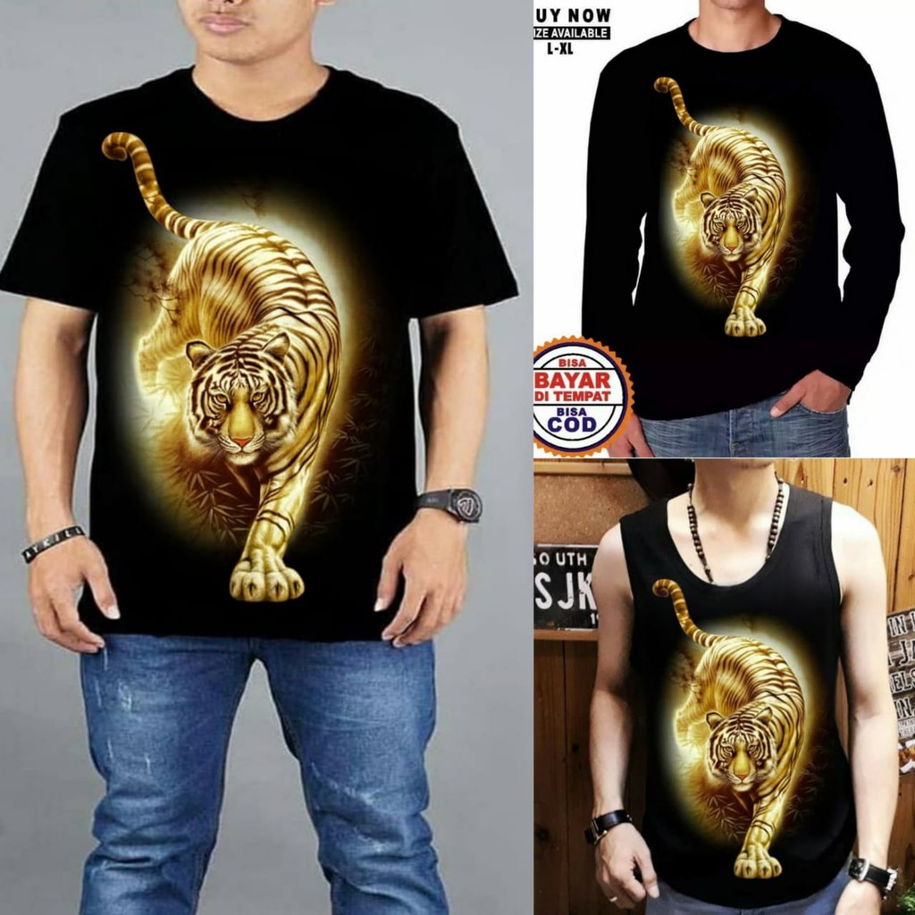 Shalch Trendy / T-shirt / Singlet / Kaos Panjang Motif Macan Gold