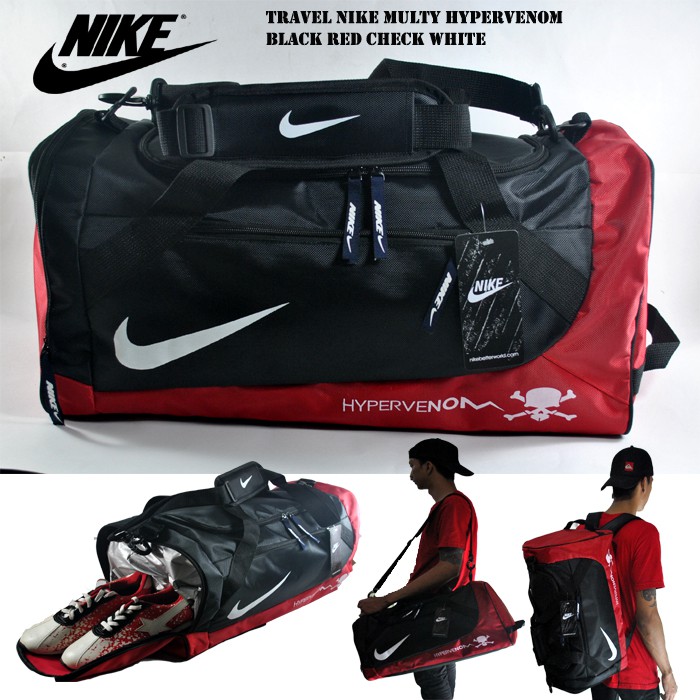 TRAVEL BAG NIKE MULTY HYPERVENOM HITAM MERAH LIS PUTIH