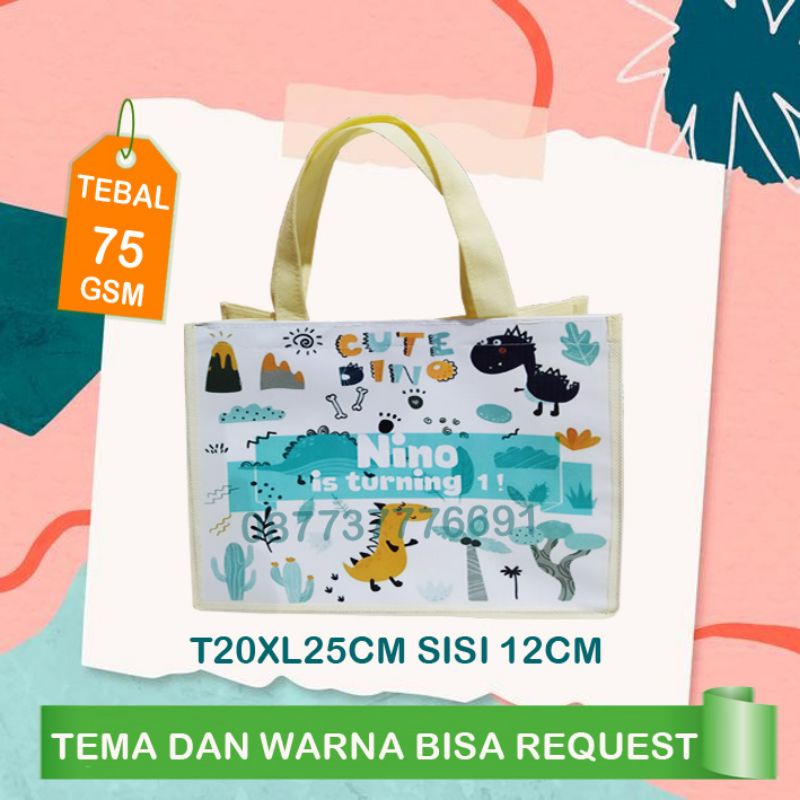 

Tas souvenir ultah dino custom/goodie bag cute dino/Tas ulang tahun baby dino