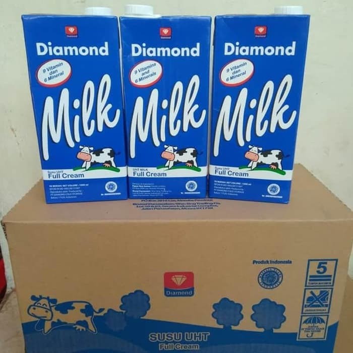 Susu UHT Diamond 1 Karton / Dus  isi 12 pcs @ 1 Liter - Full Cream - Plain / 1 Dus isi 12pcs x 1000 