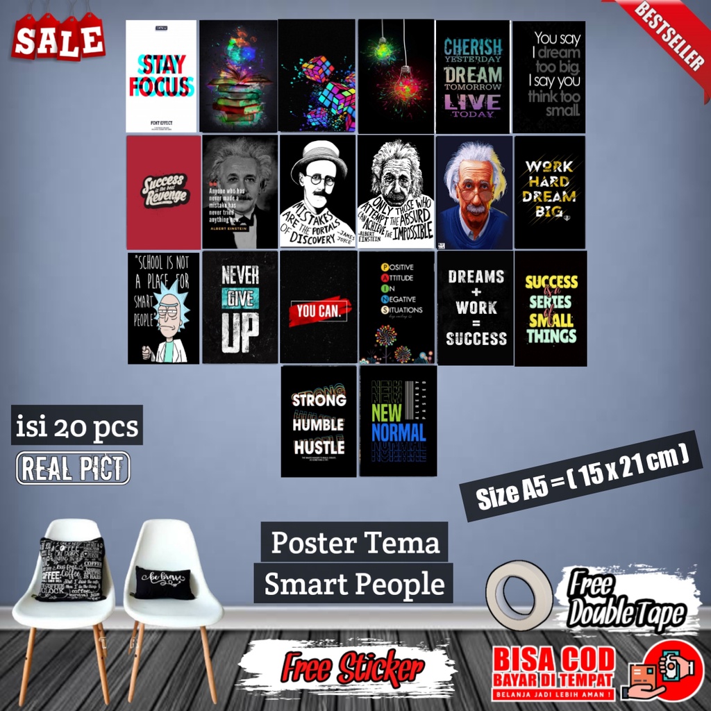 Poster Dinding Aesthetic Smart People 1 Paket Isi 20 pcs Gambar HD | Poster Aesthetic