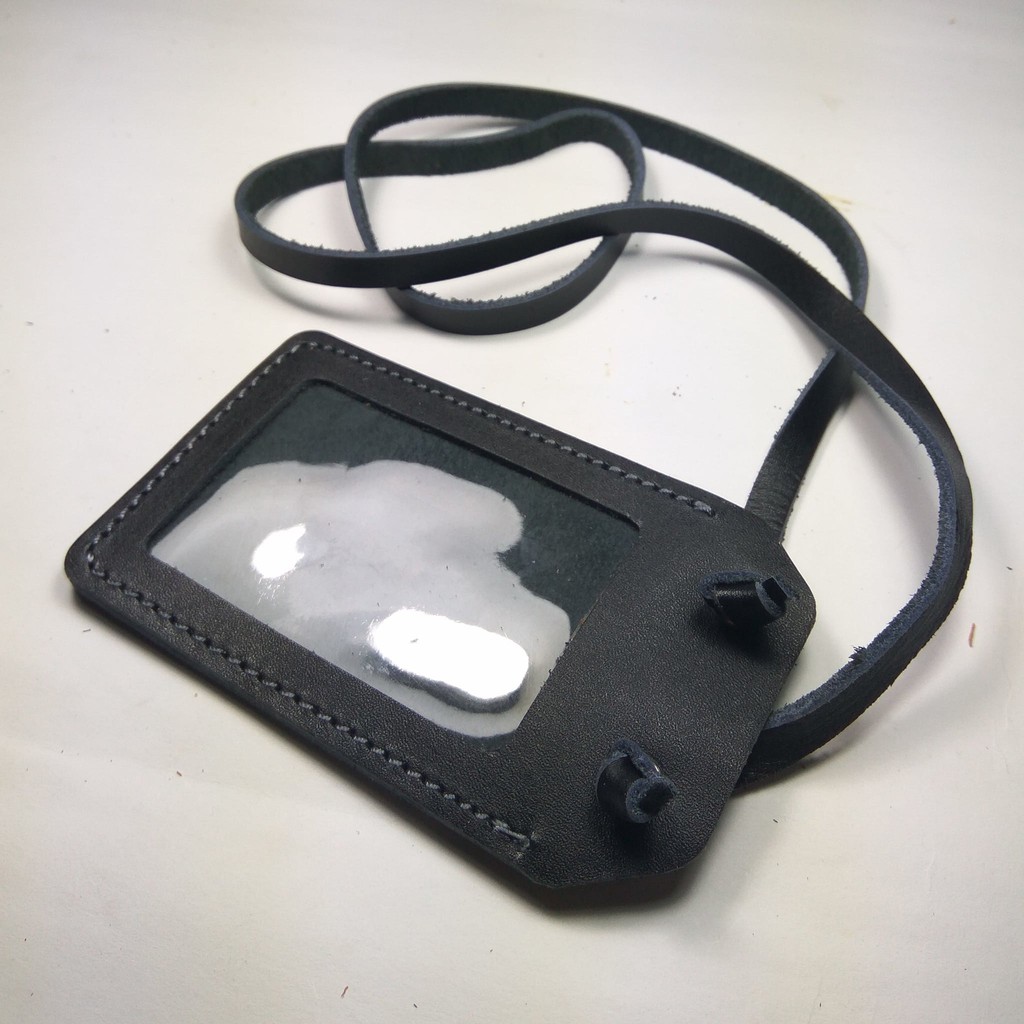 

gantungan id card unik kulit asli warna hitam id card holder philo