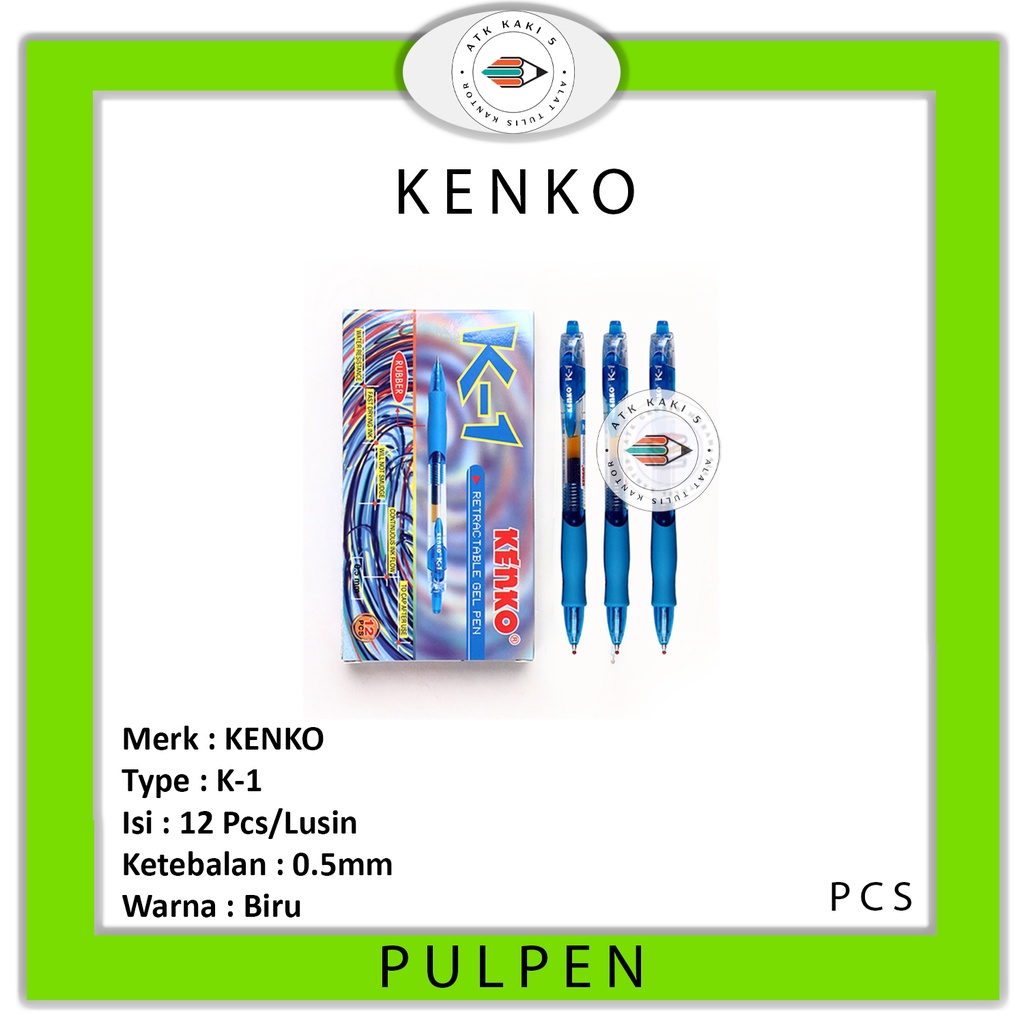 

KENKO - Pulpen Bolpen Ball Point Gel Pen K1 0.5 mm Biru - LUSIN