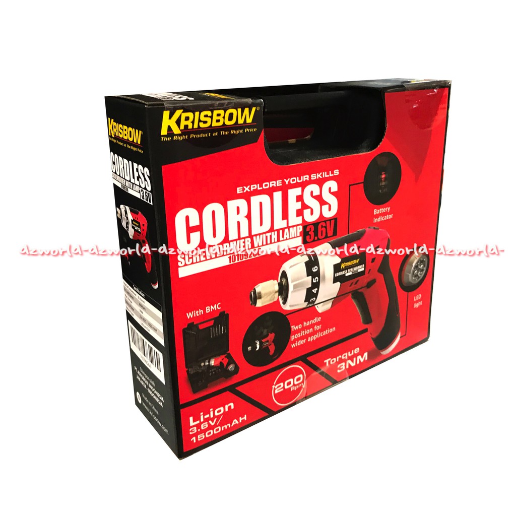 Krisbow Cordless Screwdriver 200Rpm Bor Tanpa Kabel dengan lampu LED