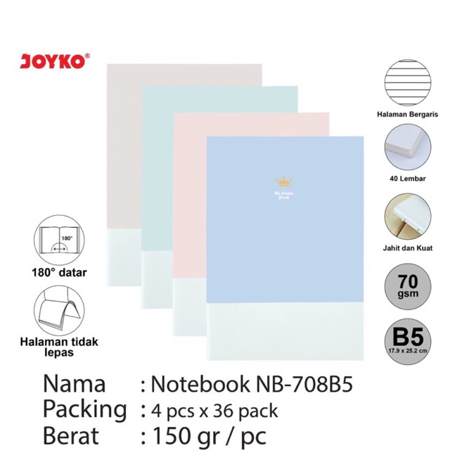 

( 1 pack isi 4 buku ) Notebook NB 708 B5 / Buku Diary B5 / Agenda warna Pastel ukuran B5 Nb-708b5 Joyko