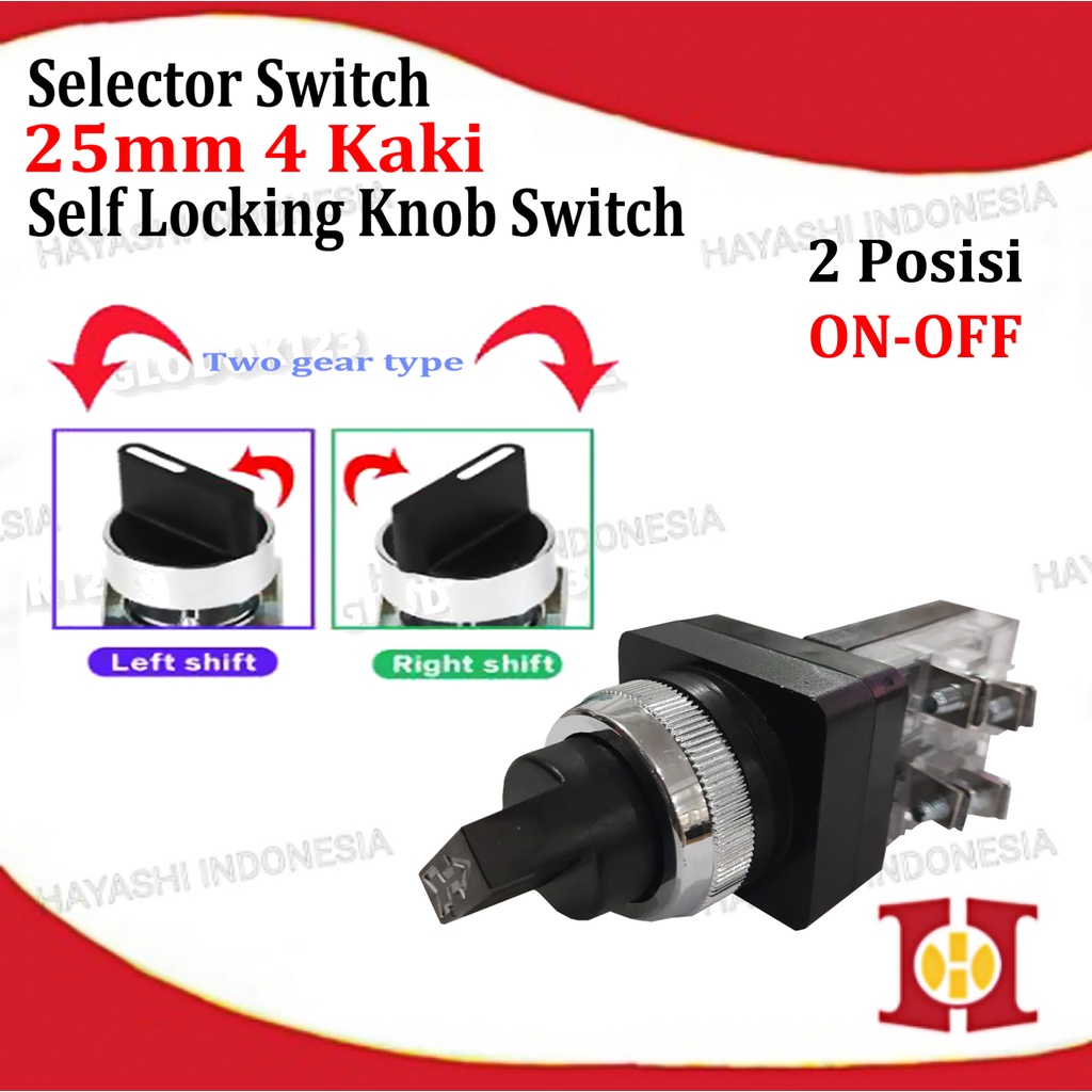 Selector Switch 25mm 2 3 posisi 1 2 NO NC 2 4 Kaki On Off On