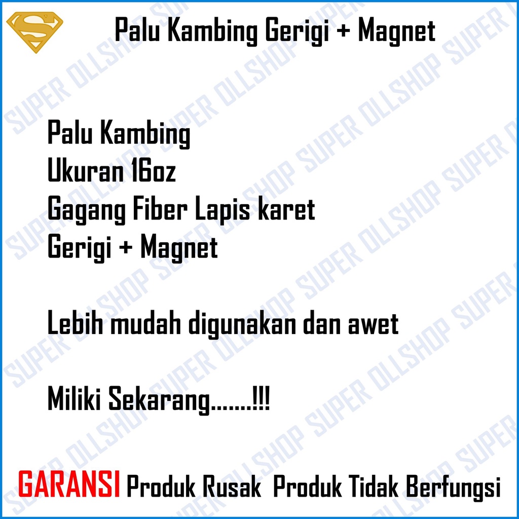 Palu Kambing Tukang Cabut Paku Martil Gerigi Magnet Gagang Fier 16 Oz Claw Hammer Besar