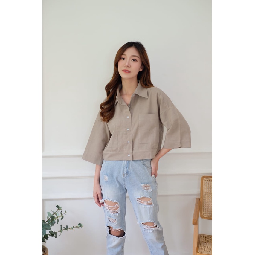 FWR - KEMEJA LINEN WANITA / OVERSIZE LINEN CROP 2439