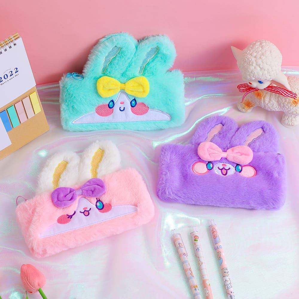 Tempat Pensil Bulu Bunny Pouch Bulu Bunny Anak Perempuan Kotak Pensil Anak Paud Tk SD import Kado Ultah Anak Perempuan