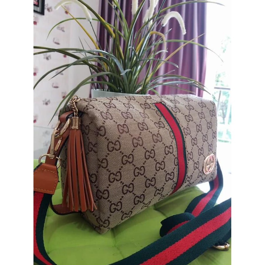 TAS WANITA TASIMPORT GUCCI SLING GUCCI KANVAS TAS SELEMPANG - Cokelat Muda