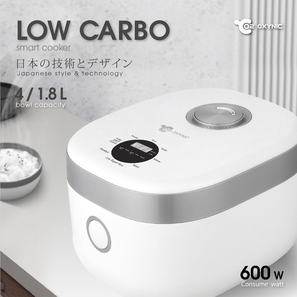Oxynic O2LCSC Smart Rice Cooker Low Carbo Touchscreen 4L 600 watt - Putih