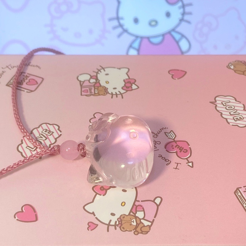 Hello Kitty Kalung Rantai Klavikula Hias Liontin Kristal Warna Pink Untuk Hadiah