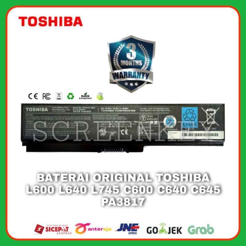 Baterai Toshiba Satellite ORIGINAL L745 L740 L735 L730 L700 L645 L640 L635 L600 C650 C645 C640 C600 PA3817