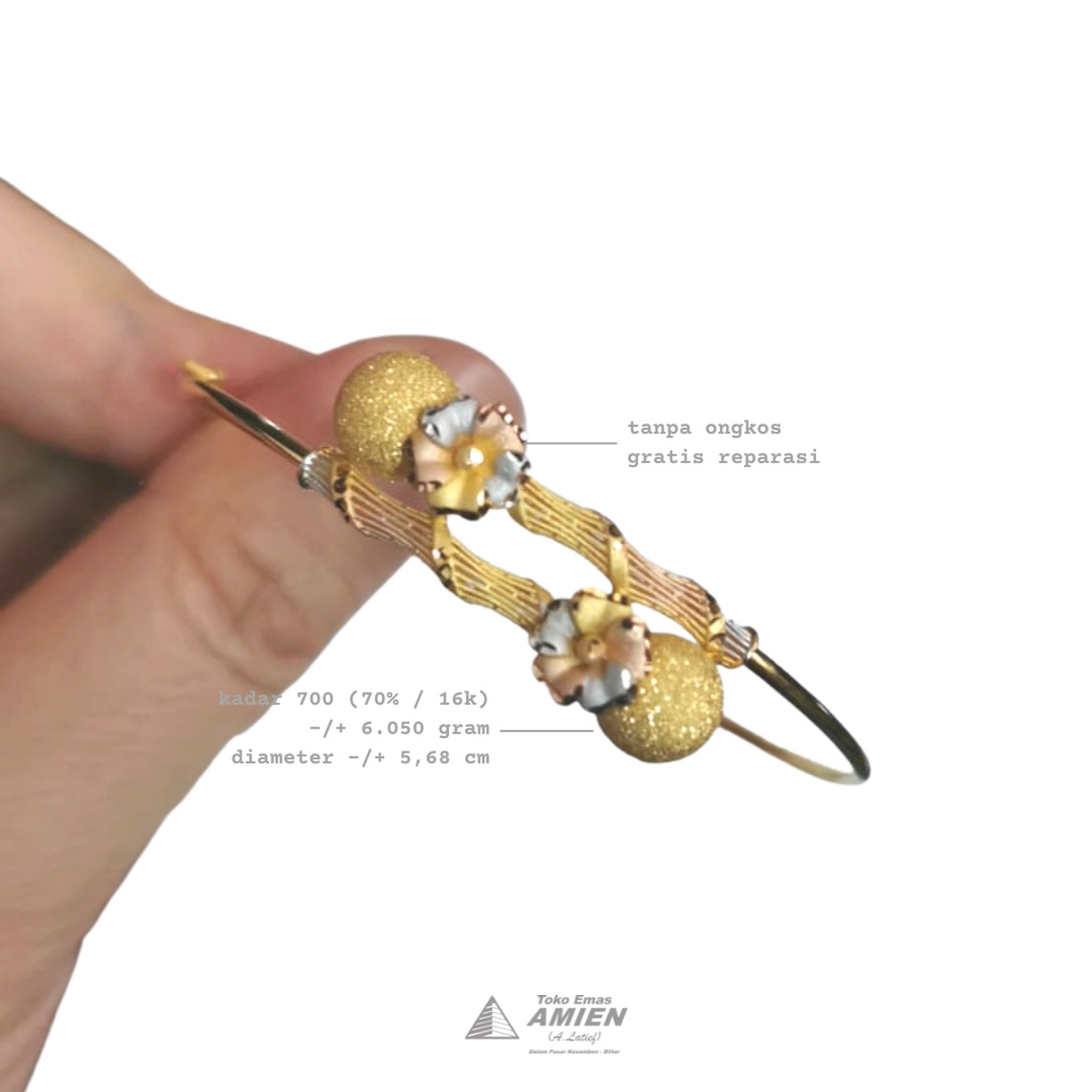 Toko Emas Amien Gelang Emas Asli UBS Kadar 700 (70% / 16K) 6.050 Gram - Bangle Bunga Bola Dior Pasir