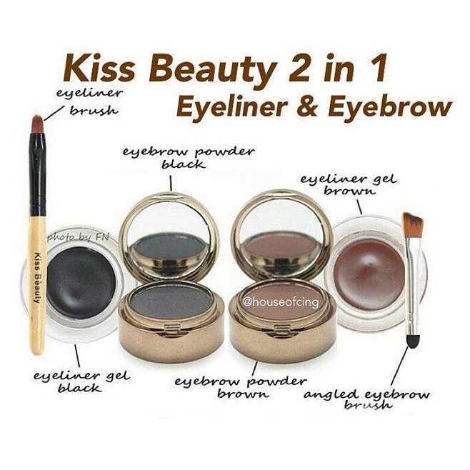 Kiss beauty 2 in 1 eyeliner gel eyebrow original kiss beuty ori watterprof