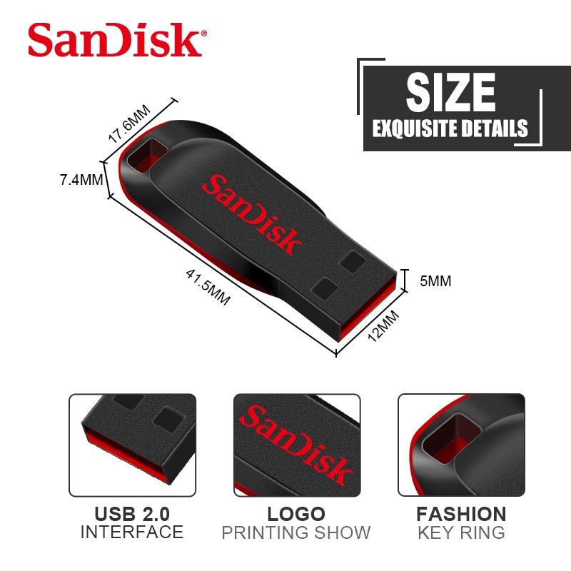 Flashdisk SanDisk 32GB SanDisk Flash Drive 16GB USB 2.0 Cruzer Blade CZ50