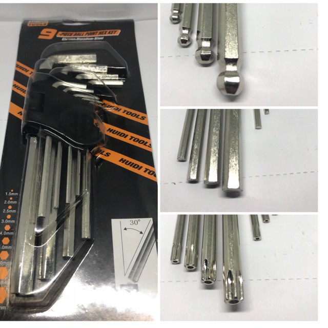 Obeng Set 9 in 1 Pack Besar Sedang Hex Key Mata L6 Bulat Kembang