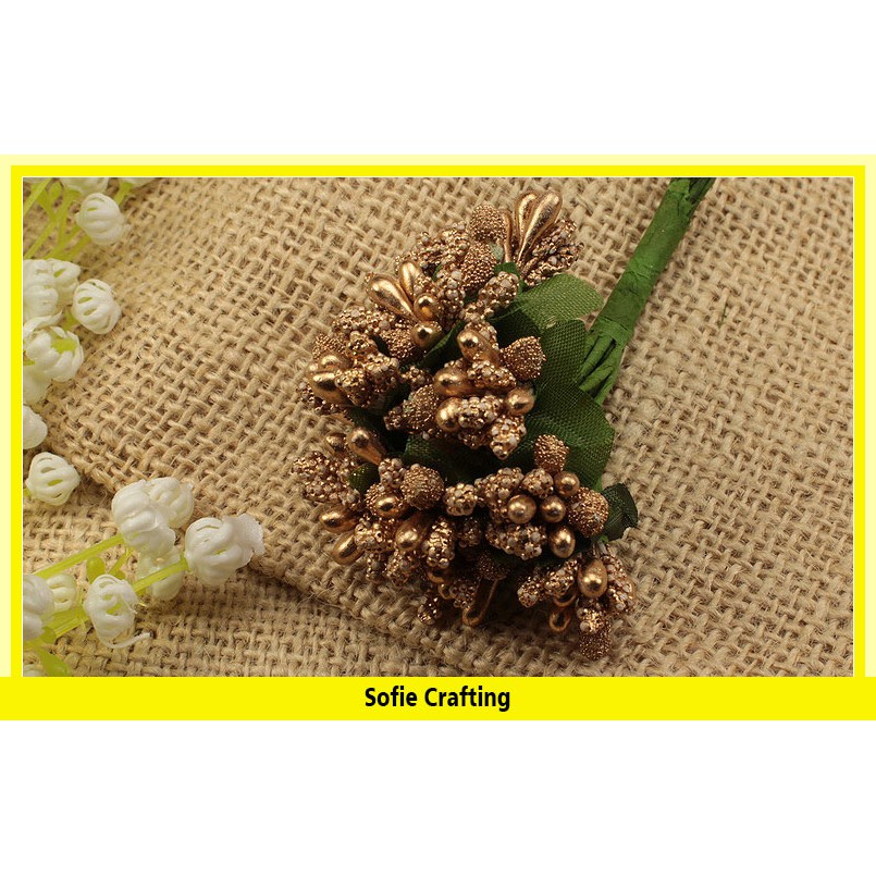 6 Tangkai Putik Bunga Kombinasi Coklat Emas PB-012 Sofie Crafting