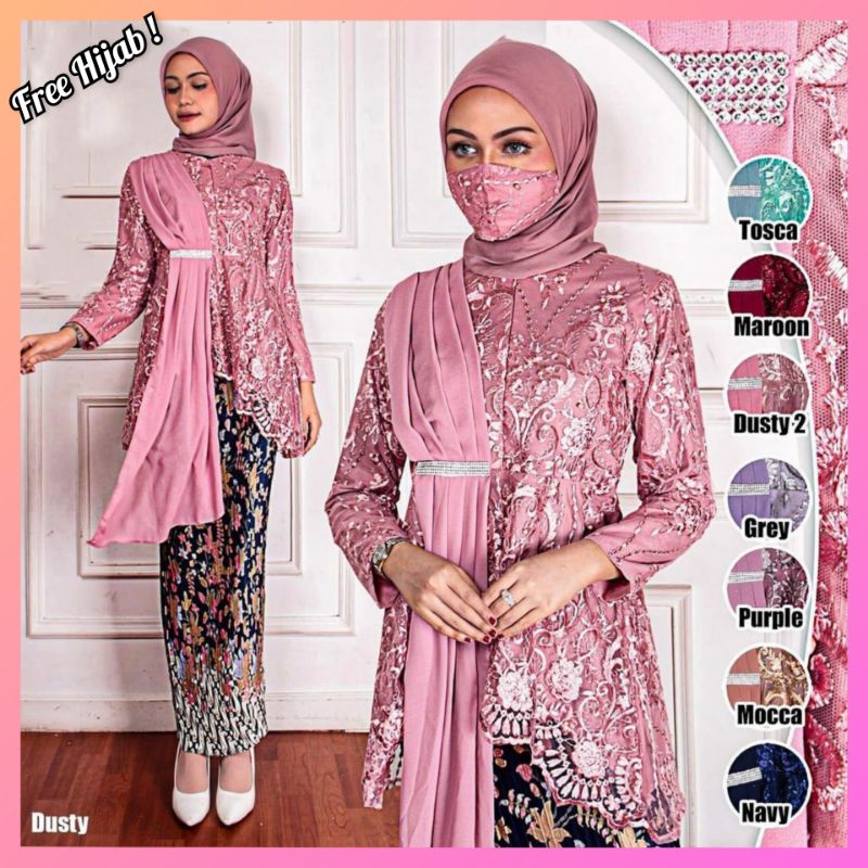 (Free Hijab) Kebaya Modern Selendang - Kebaya Wisuda - Stelan Kebaya - Dress Pesta