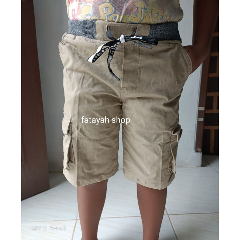 Celana Pendek Cargo/Kargo Anak 5-9 Tahun Katun Stretch Tebal Pinggang Karet Original