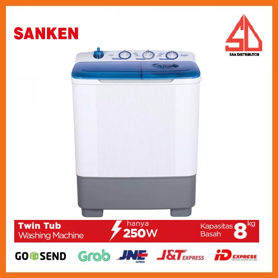 SANKEN Mesin Cuci Twin Tub 8KG - TW-882BUN - Putih Biru