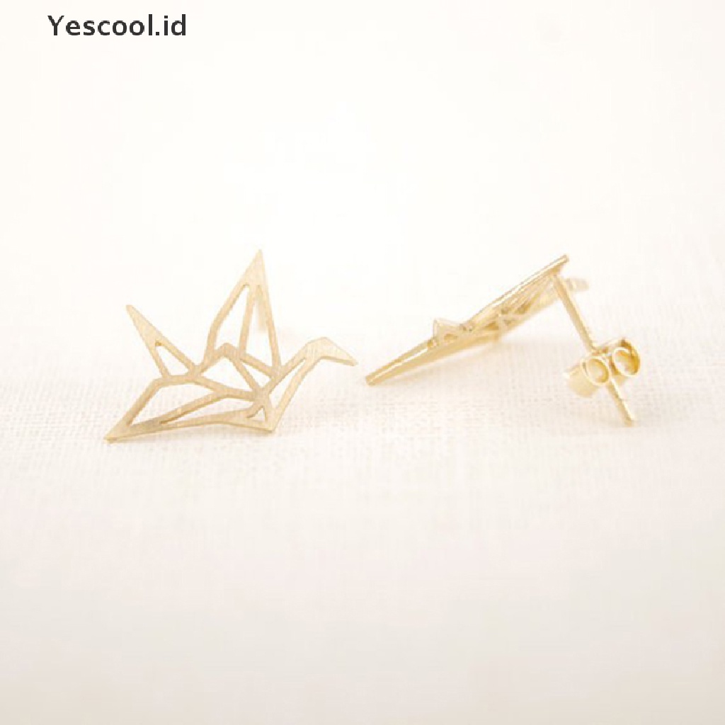 Anting Stud Desain Origami Burung Bangau Lucu