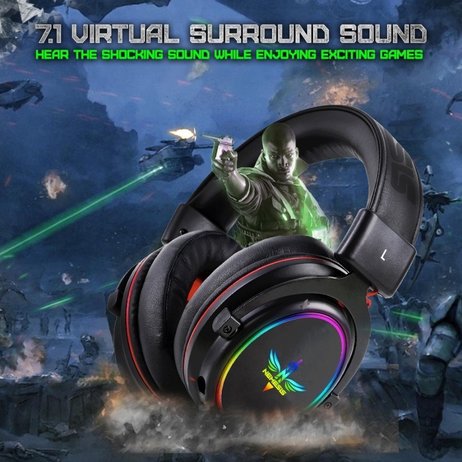 Headset gaming nyk nemesis wired 3.5mm Usb-A type-c 7.1surround sound rgb free pouch splitter audio stellar hs-e11 e-11