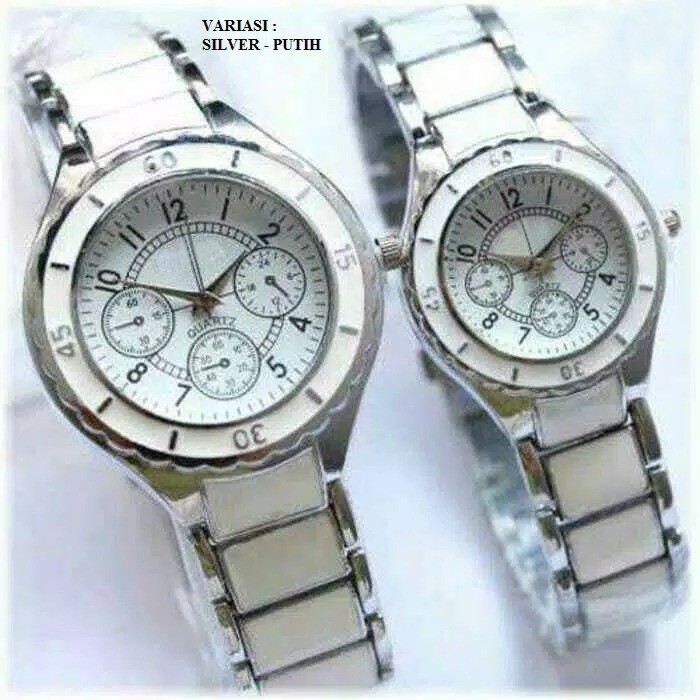 BAJ JAM TANGAN COUPLE PASANGAN PRIA WANITA RANTAI CHRONO KERAMIK STAINLEES GROSIR CH001