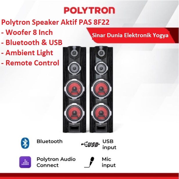 Polytron Speaker Aktif 8&quot; Bluetooth USB Mic PAS 8F22 Light Super Bass