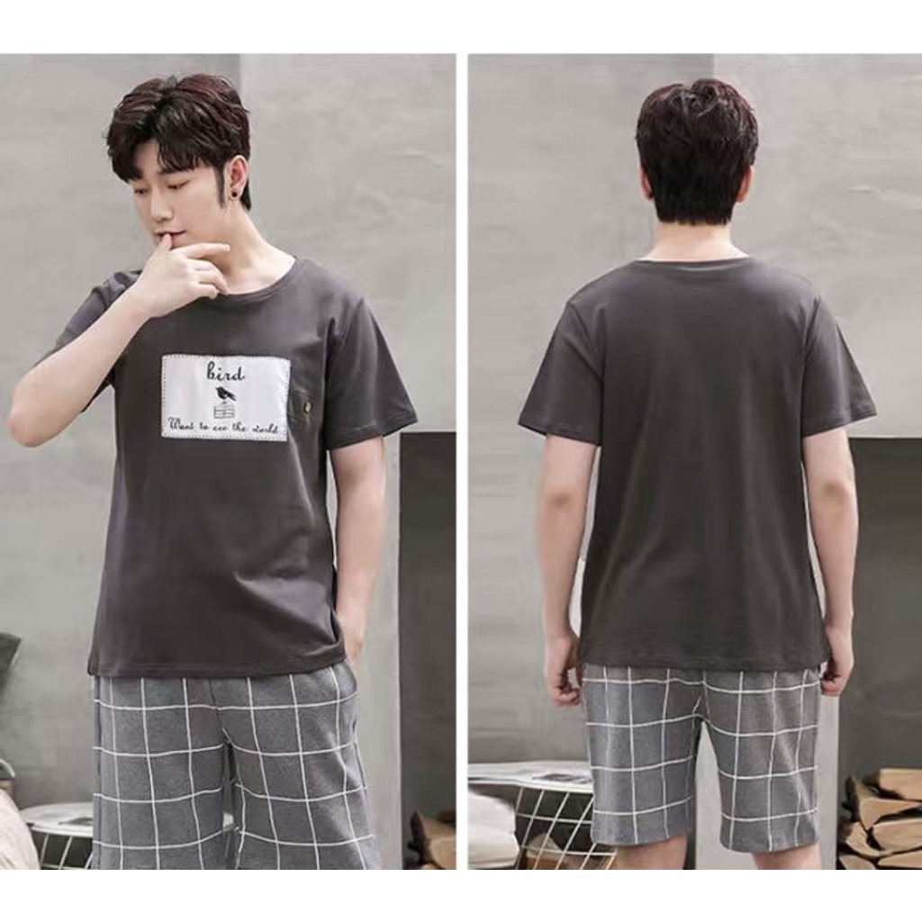 Baju tidur piyama cowok pendek bahan kaos import